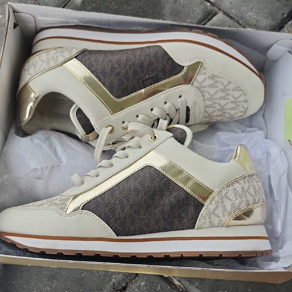 Michael Kors Cream and Gold Sneakers